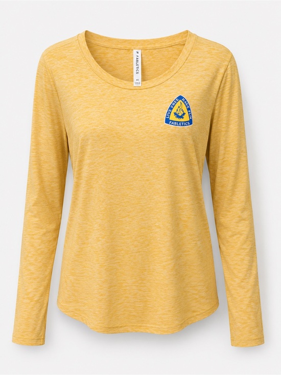 Fabletics Tops - Fabletics Yellow Heather Long Sleeve Scoop Neck Top with Chest Emblem